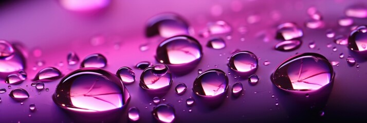 Vibrant Pink Water Droplets on Glossy Surface - obrazy, fototapety, plakaty