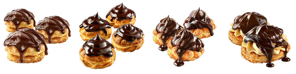 Profiteroles with chocolate ganache  Hyperrealistic Highly Detailed Isolated On Transparent Background Png File