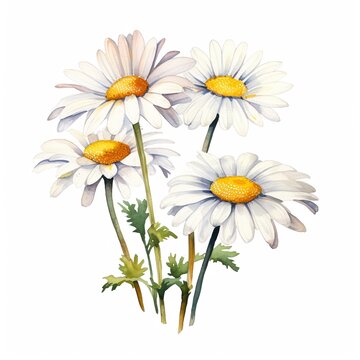 Watercolor chamomile collection delicate white daisies perfect for love symbols and growing concepts isolated purity