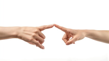 Touching Index Fingers of Female Caucasian Hands on White Background