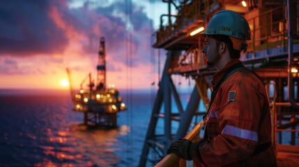 worker performing a task checking the functions of a pneumatic control valve in an offshore oil and gas process platform, technician - obrazy, fototapety, plakaty