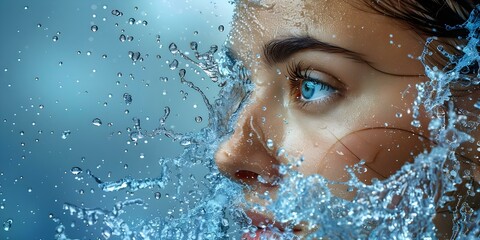 Splashing Beauty: A Young Woman Illustrating Wellness in the Cosmetology World. Concept Fashion Styling, Beauty Trends, Wellness Tips, Cosmetology Innovation, Youthful Glow