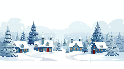 Cozy winter village scene with snow-covered cottage