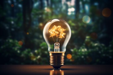 Incandescent light bulb in the forest. 3D rendering.