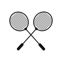 Badminton racket icon. Two Rackets of Badminton or Tennis Icon in Black colour on white background. Essential badminton sport game equipment. Vector SVG Icon.