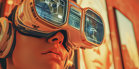 Futuristic Vision, Augmented Reality Interface, High-Tech Eyewear, Information Overlay, banner with copy space