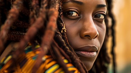Close-up of a woman with dreadlocks