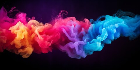 Vibrant Colored Smokes on Black Background - obrazy, fototapety, plakaty