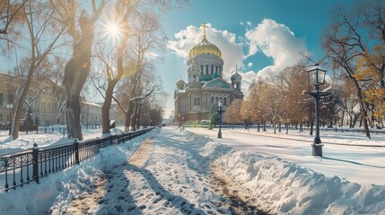 Naval Cathedral of St. Nicholas and the Epiphany in St.Petersburg at sunny day, Russia. - obrazy, fototapety, plakaty