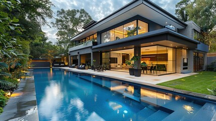 Fototapeta na wymiar Luxury residence with a spectacular pool