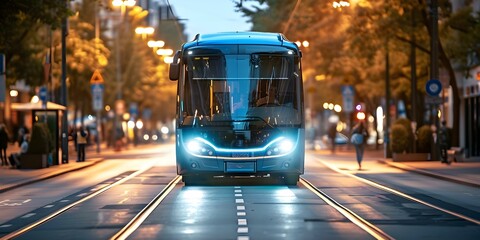 Driverless bus provides safe and efficient transportation for passengers. Concept Driverless Technology, Public Transportation, Safe Travel, Efficiency, Passenger Experience