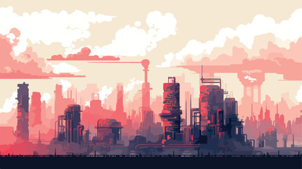 Cyberpunk dystopian cityscape with polluted skies a
