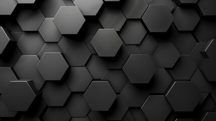 Sleek Black Hexagonal Pattern Background - obrazy, fototapety, plakaty