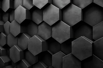 Modern Black Hexagon Texture for High-Tech Design - obrazy, fototapety, plakaty