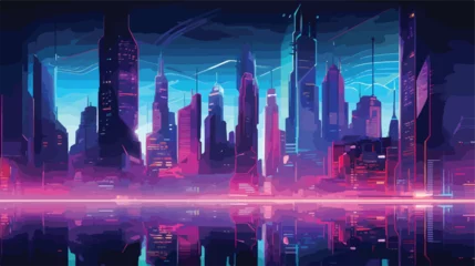 Poster Cyberpunk metropolis with towering skyscrapers and © visual