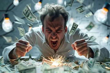 Fotobehang Angry man yelling with money flying © gearstd