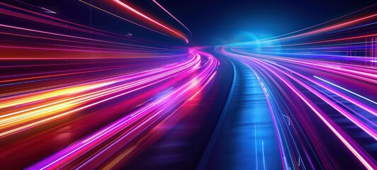 a highway with light traces of cars in a long time exposure