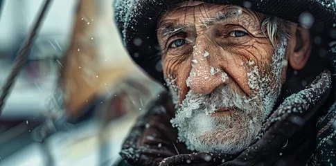 Raamstickers old man old sailor portrait boat © Андрей Трубицын