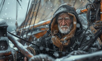 old man old sailor portrait boat - obrazy, fototapety, plakaty