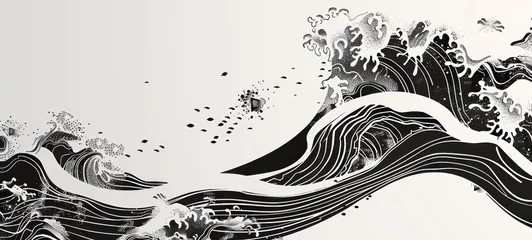 Foto op Aluminium Black and white Japanese graphics abstract curves ornament icon,simple shape © Ibad