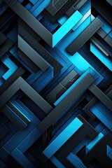Abstract of glowing blue and black geometric lines - obrazy, fototapety, plakaty
