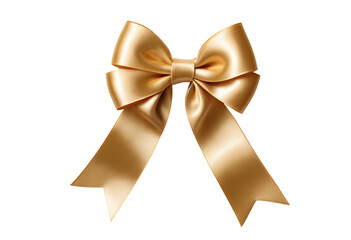 Golden satin ribbon bow isolated on transparent background