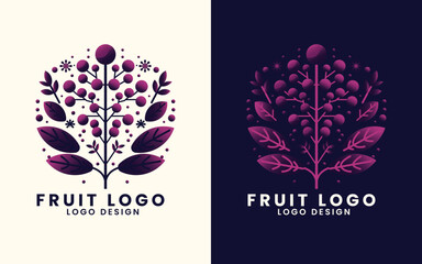 Natural organic concept tree leaf natural food fruits logo design vector template