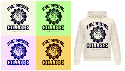 logo slogan graphic, art print college, retro college university with sport, shield and dog. city the bronx new york, yankee, health and fitness club summer SS23 tennis crest sport  - obrazy, fototapety, plakaty