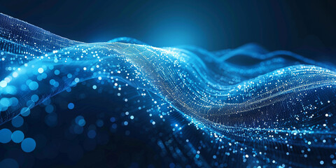 3d rendering of abstract blue particles wave with depth of field and bokeh effect
