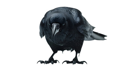 A black carrion crow on a white background
