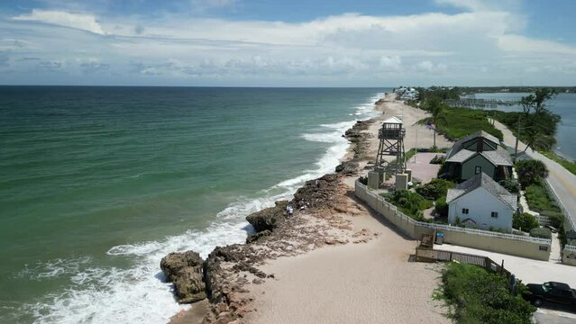 Aerial view along the coastline near Stuart Rocks Beach in Martin County, South Florida. 