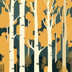 Birch tree pattern. Seamless vector illustration pattern with autumn birch trees. Perfect for textile, wallpaper or print design. Fabric Design for wallpapers, web site background, postcard. © stefanbalaz