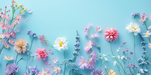 flowers decor on a blue background