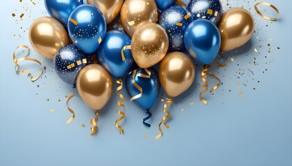 Shiny Holiday Scene with Gold and Blue Balloons