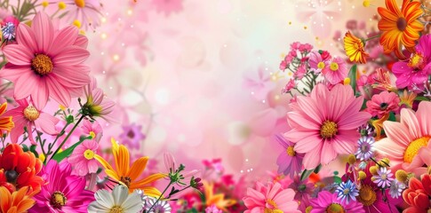 Fototapeta na wymiar flowers decor on a pink background