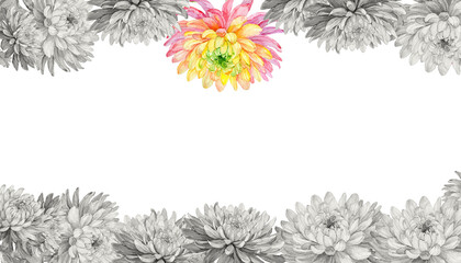 watercolor floral flower frame, broder for decorative, invitation, greeting, wedding