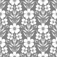 Obraz premium seamless pattern of white flowers on a gray background, texture, background