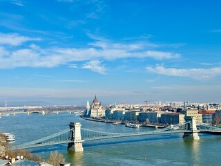 Panorama view of Danube River from Buda Hill, Budapest, Hungary