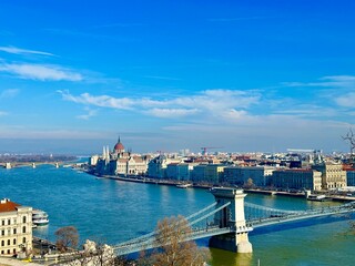 Fototapeta premium Panorama view of Danube River from Buda Hill, Budapest, Hungary
