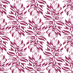 seamless purple graphic floral pattern on white background, texture