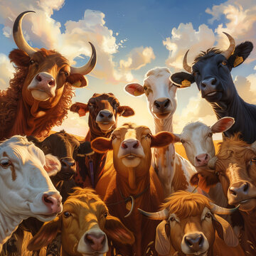 illustration of goats gathering, a group of goats. Concept illustration of the celebration of Eid al-Adha, the Islamic day of sacrifice