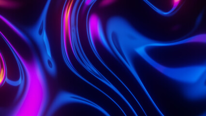 Futuristic iridescent holographic waves. Metallic foil background. Neon colors wavy surface