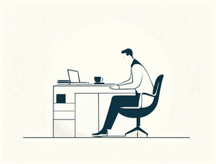 Minimalist illustration of a person working on laptop