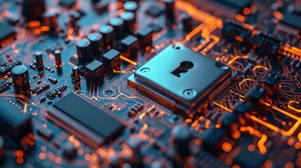 Fototapeta na wymiar Computer Chip Secured With Lock Generative AI