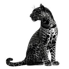 Black Leopard siting in front of a white background
