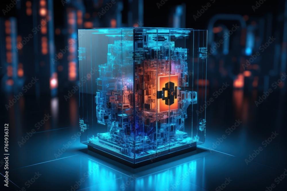 Poster glass box encasing computer processor generative ai
