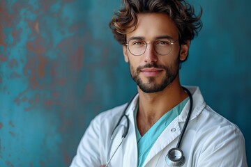 Handsome doctor with a kind demeanor - obrazy, fototapety, plakaty