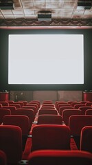 Empty Cinema Auditorium with Blank White Screen 