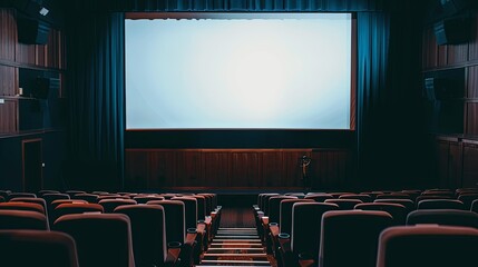 Empty Cinema Auditorium with Blank White Screen 