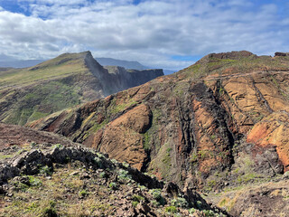 Breattaking view of the peninsula Ponta de São Lourenço mountains from hiking trail on the Madeira island, Portugal